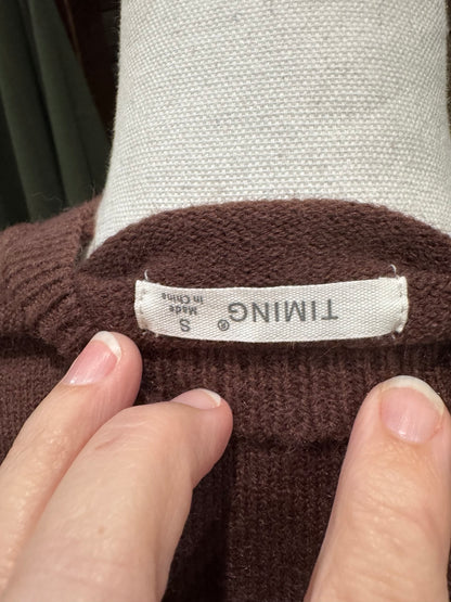 Back view of Timing brown and ivory polka dot sweater