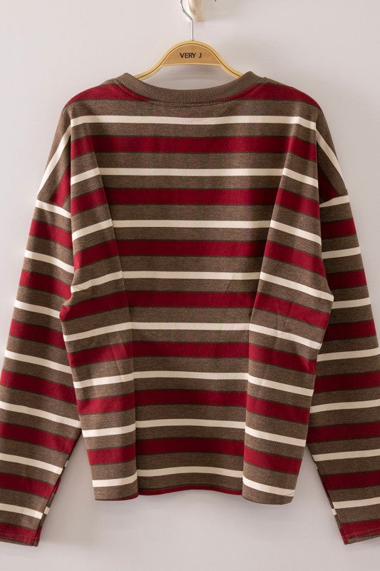 Very J wine mocha striped top back view