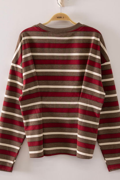 Very J wine mocha striped top back view