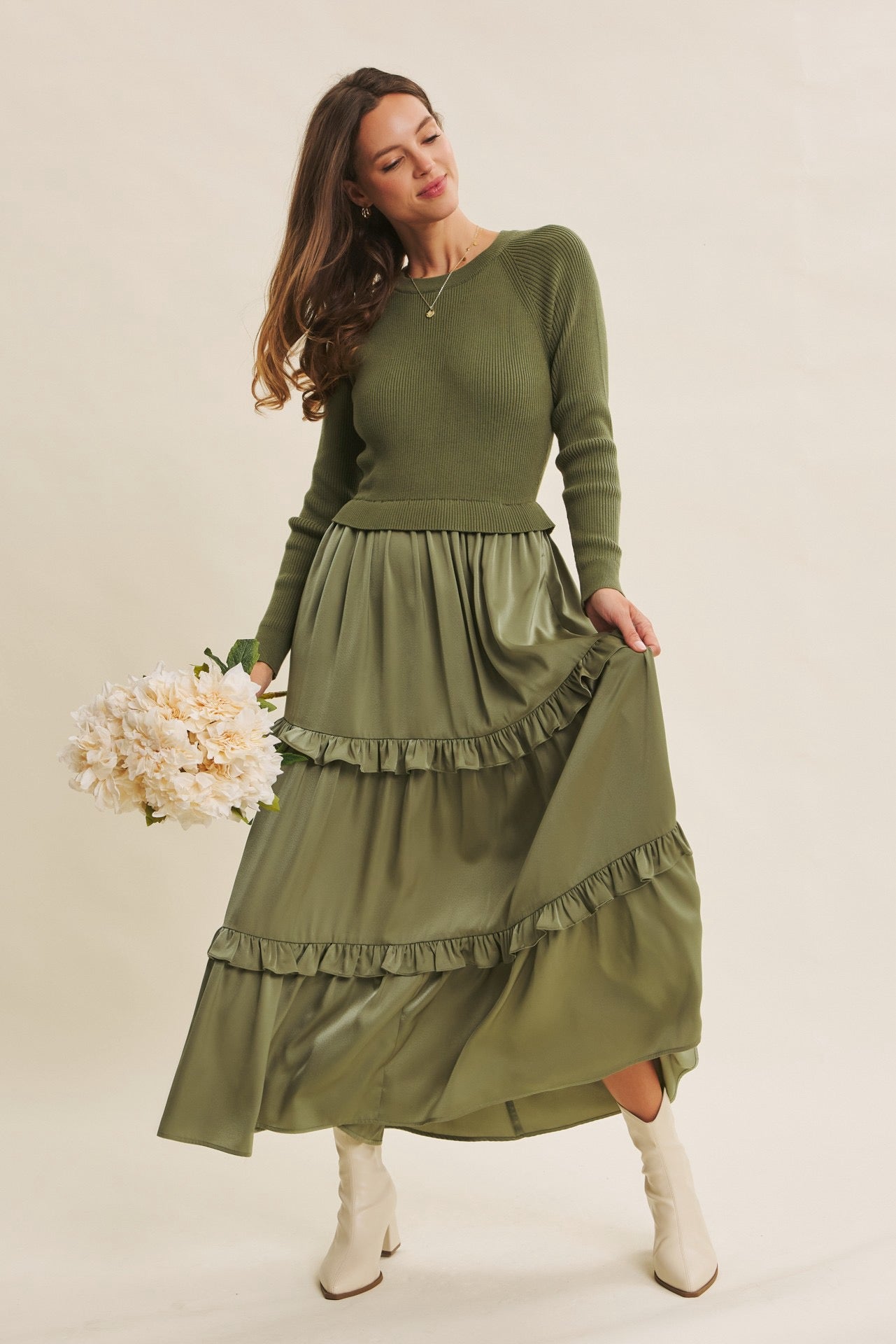 Gorgeous TwoFer Sweater with Ruffled Skirt Dress