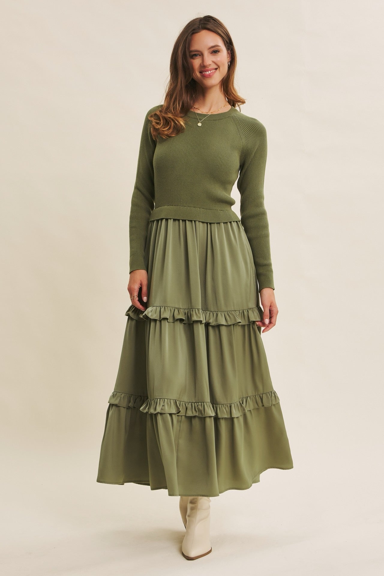 Gorgeous TwoFer Sweater with Ruffled Skirt Dress