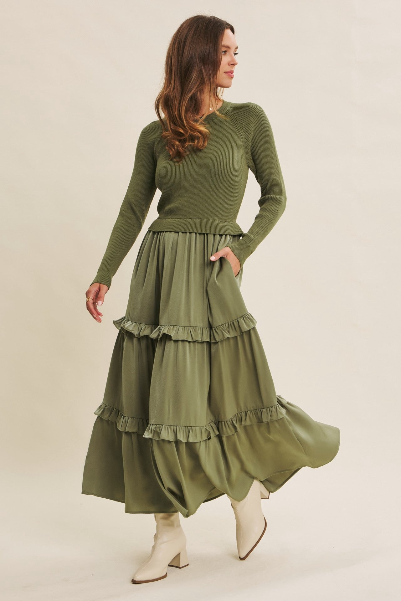 Gorgeous TwoFer Sweater with Ruffled Skirt Dress