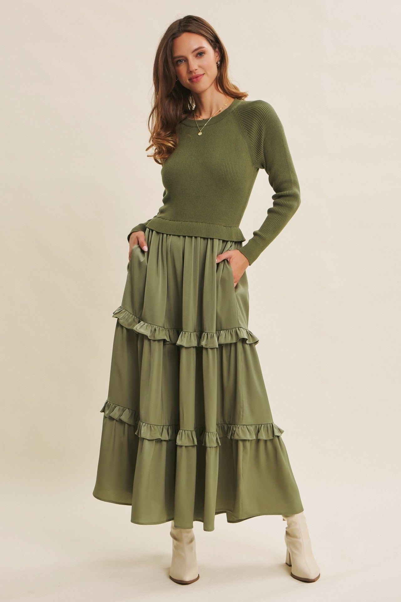 Gorgeous TwoFer Sweater with Ruffled Skirt Dress
