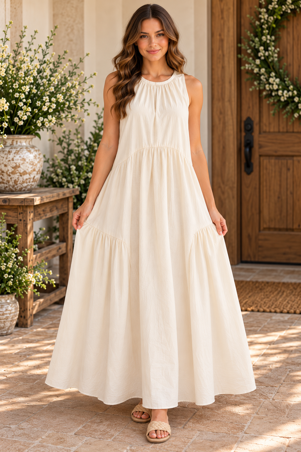 Heyson Ivory Tiered Maxi Dress with Pockets lifestyle view 9