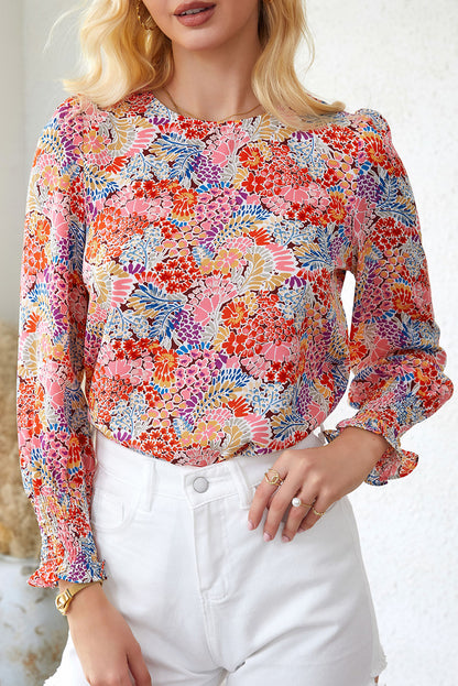 Multicolor Puff Sleeve Floral Blouse