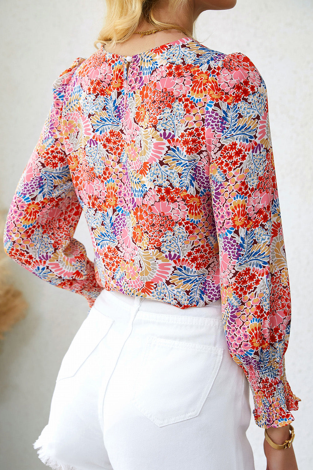 Multicolor Puff Sleeve Floral Blouse