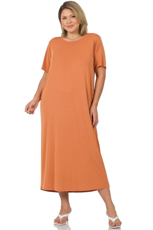 SHORT SLEEVE ROUND NECK MAXI DRESS 8342 PLUS Butter Orange