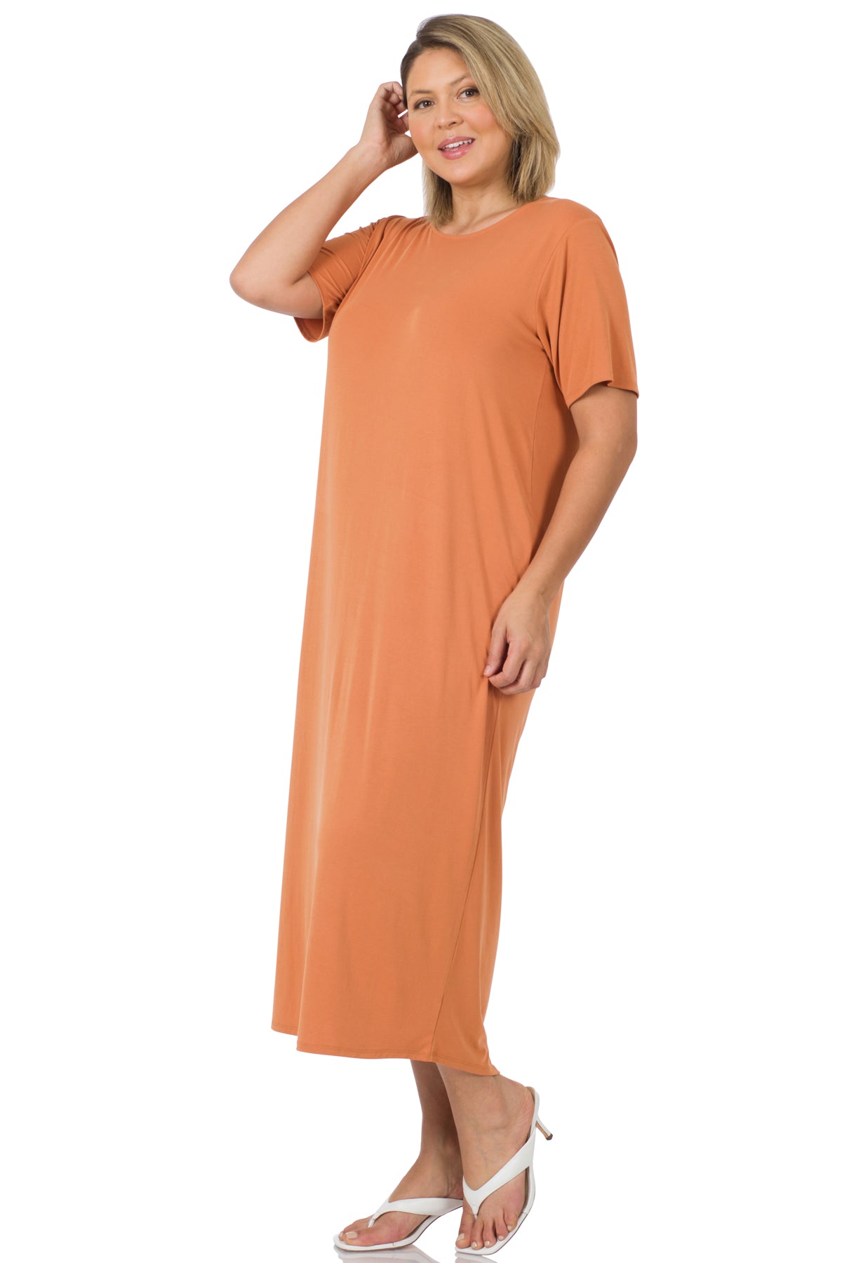 SHORT SLEEVE ROUND NECK MAXI DRESS 8342 Butter Orange