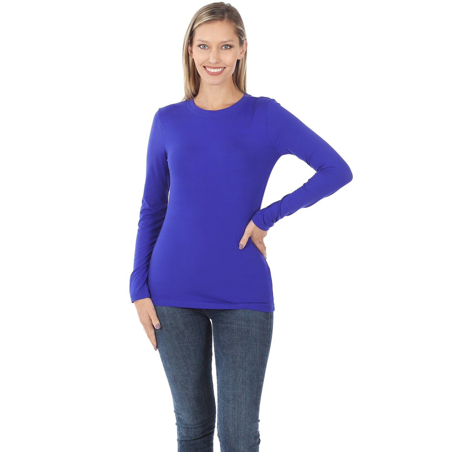 2053 BRUSHED MICROFIBER LONG SLEEVE ROUND NECK TEE Bright Blue