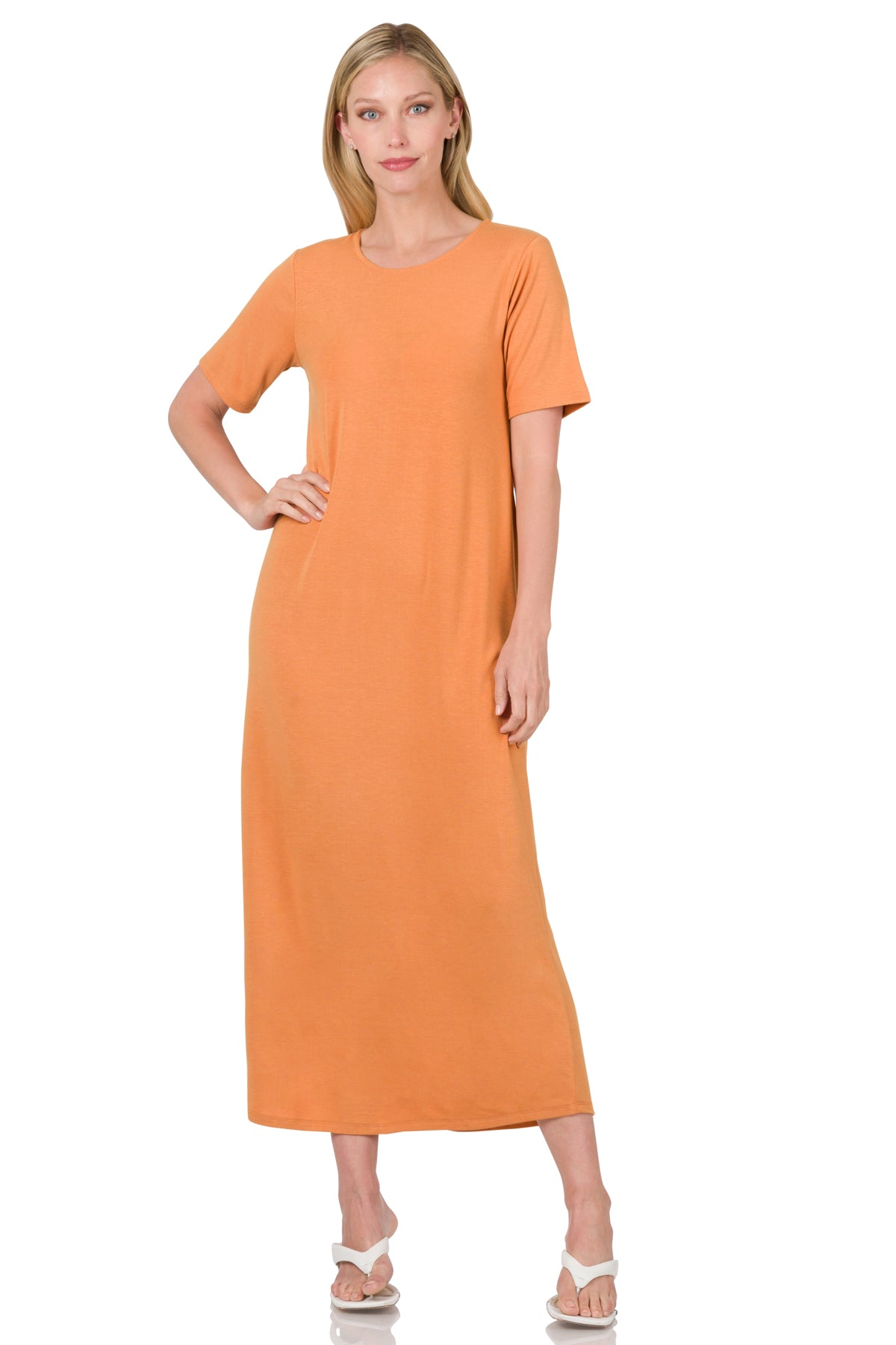 SHORT SLEEVE ROUND NECK MAXI DRESS 8342 Butter Orange