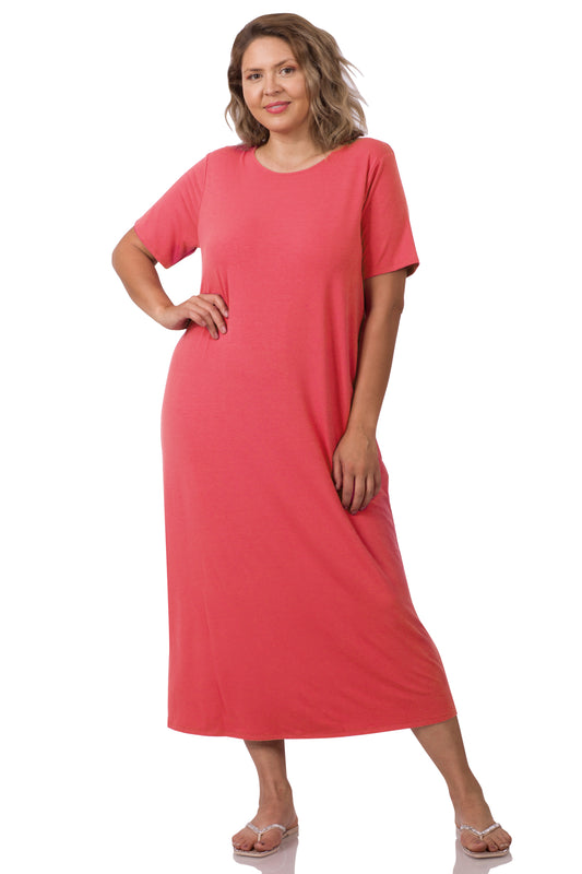 SHORT SLEEVE ROUND NECK MAXI DRESS 8342 PLUS Rose