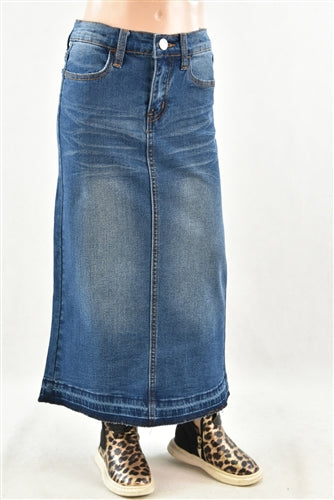 Be-Girl 86319KL Indigo Wash girls long Denim Jean Maxi skirt