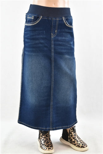 89084K Girls Maxi Denim Jean Skirt with Side Stitching Be-Girl