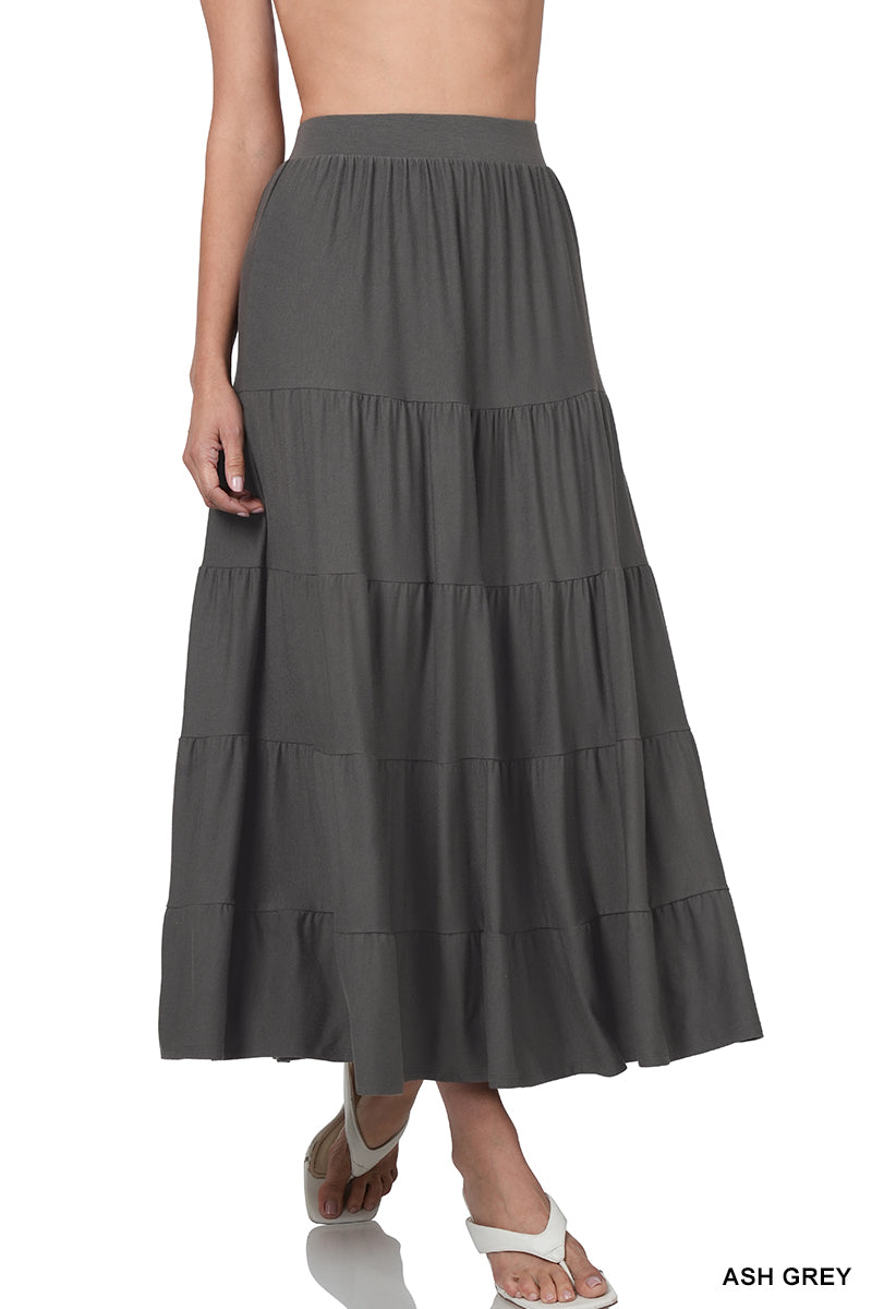 PLUS ELASTIC WAIST TIERED RUFFLE MAXI SKIRT StyleNo: #RS-8214X