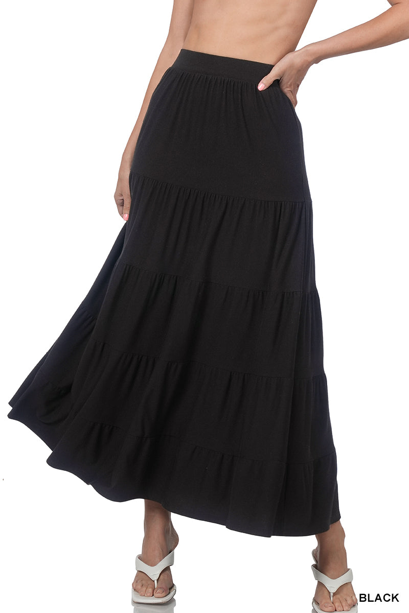 PLUS ELASTIC WAIST TIERED RUFFLE MAXI SKIRT StyleNo: #RS-8214X