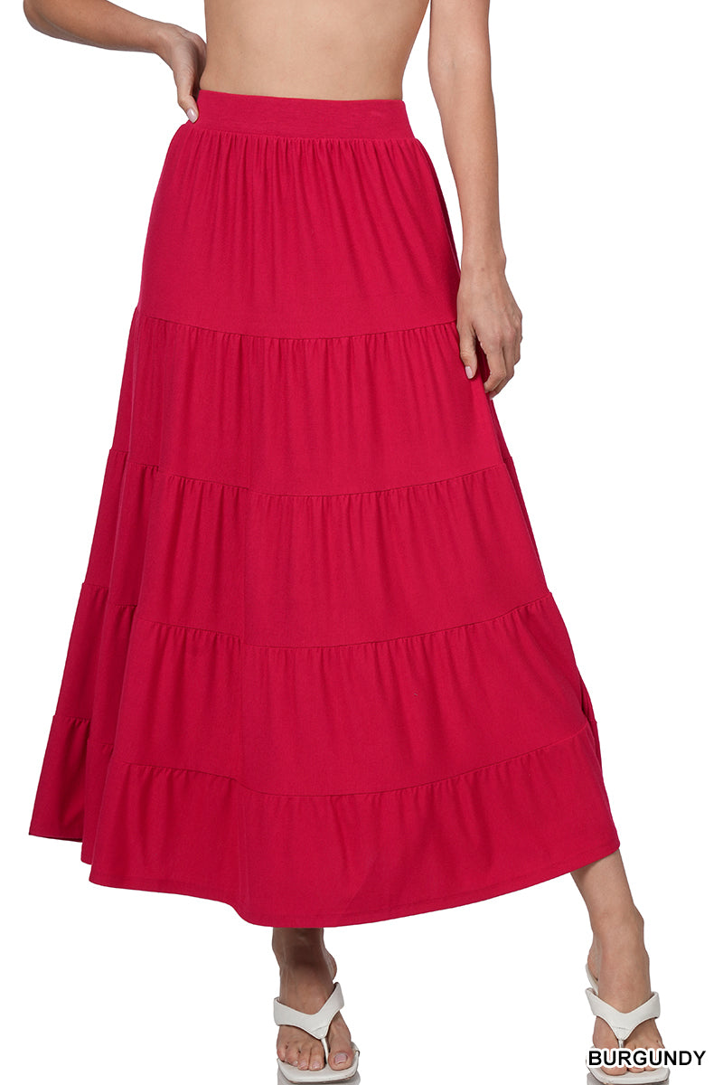 PLUS ELASTIC WAIST TIERED RUFFLE MAXI SKIRT StyleNo: #RS-8214X