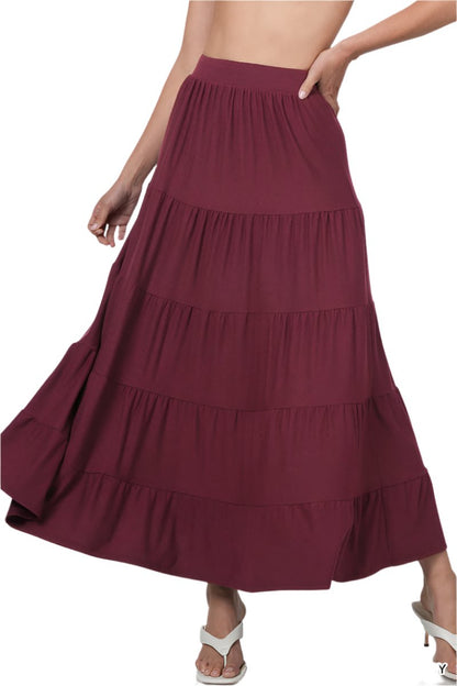 ELASTIC WAIST TIERED RUFFLE MAXI SKIRT 8214