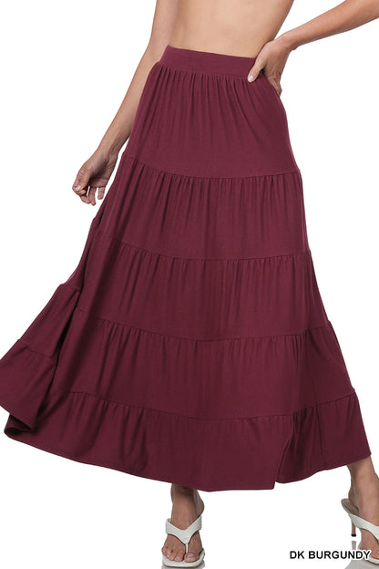 PLUS ELASTIC WAIST TIERED RUFFLE MAXI SKIRT StyleNo: #RS-8214X