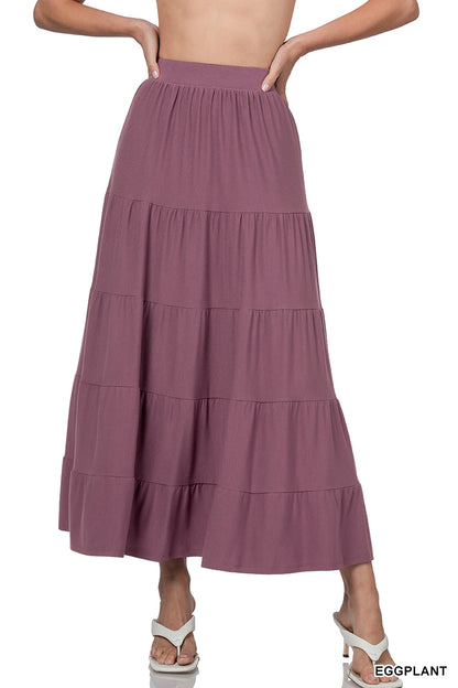 PLUS ELASTIC WAIST TIERED RUFFLE MAXI SKIRT StyleNo: #RS-8214X