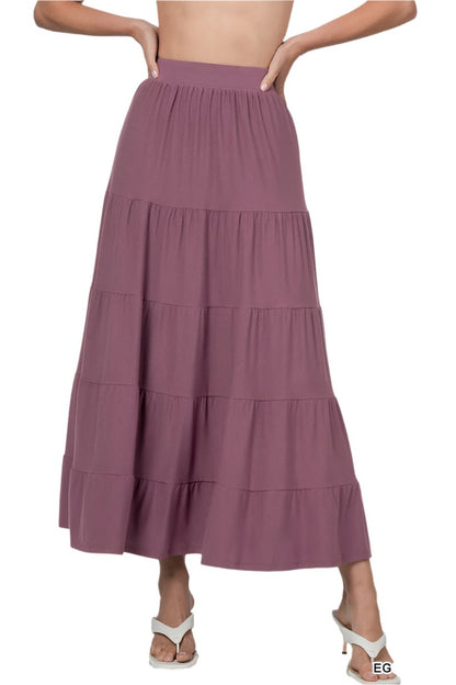 ELASTIC WAIST TIERED RUFFLE MAXI SKIRT 8214