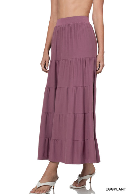 PLUS ELASTIC WAIST TIERED RUFFLE MAXI SKIRT StyleNo: #RS-8214X