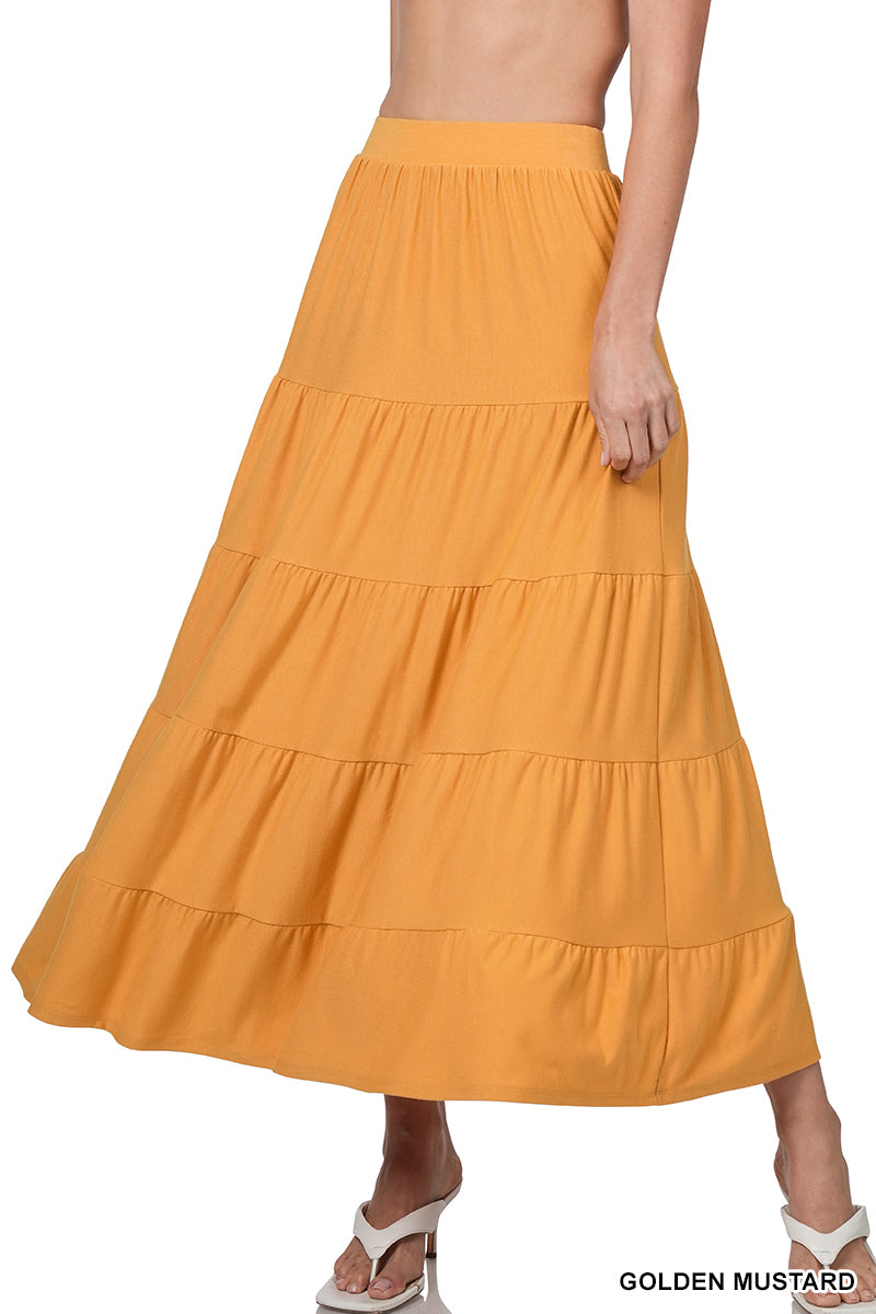 PLUS ELASTIC WAIST TIERED RUFFLE MAXI SKIRT StyleNo: #RS-8214X