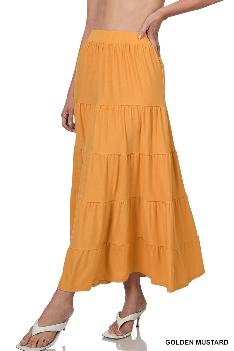 PLUS ELASTIC WAIST TIERED RUFFLE MAXI SKIRT StyleNo: #RS-8214X