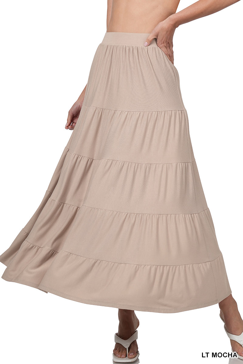 PLUS ELASTIC WAIST TIERED RUFFLE MAXI SKIRT StyleNo: #RS-8214X