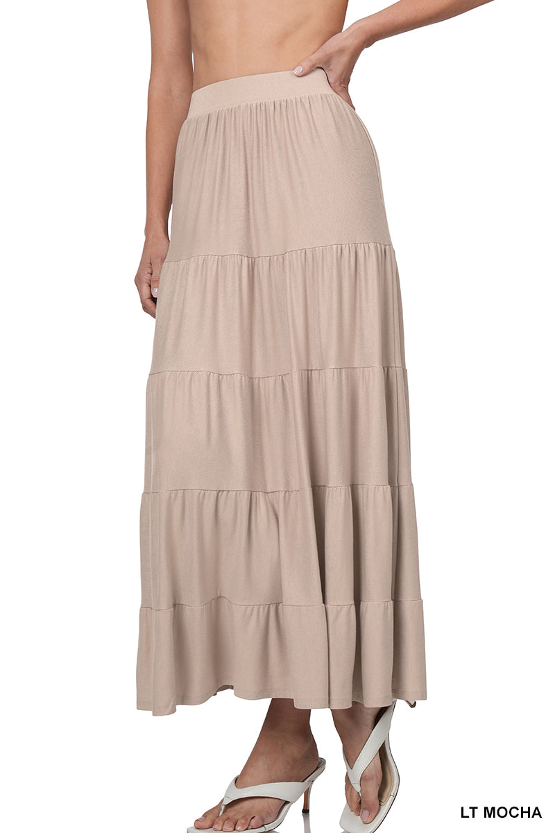 PLUS ELASTIC WAIST TIERED RUFFLE MAXI SKIRT StyleNo: #RS-8214X