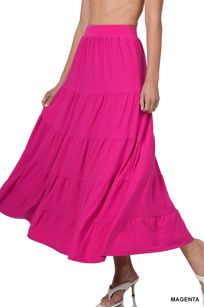 PLUS ELASTIC WAIST TIERED RUFFLE MAXI SKIRT StyleNo: #RS-8214X