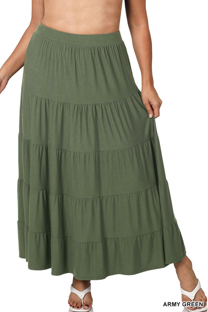 PLUS ELASTIC WAIST TIERED RUFFLE MAXI SKIRT StyleNo: #RS-8214X