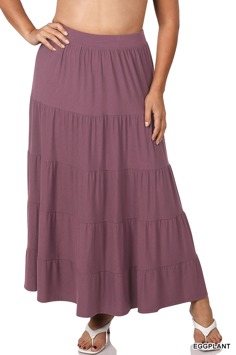 PLUS ELASTIC WAIST TIERED RUFFLE MAXI SKIRT StyleNo: #RS-8214X