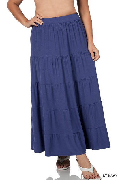 PLUS ELASTIC WAIST TIERED RUFFLE MAXI SKIRT StyleNo: #RS-8214X