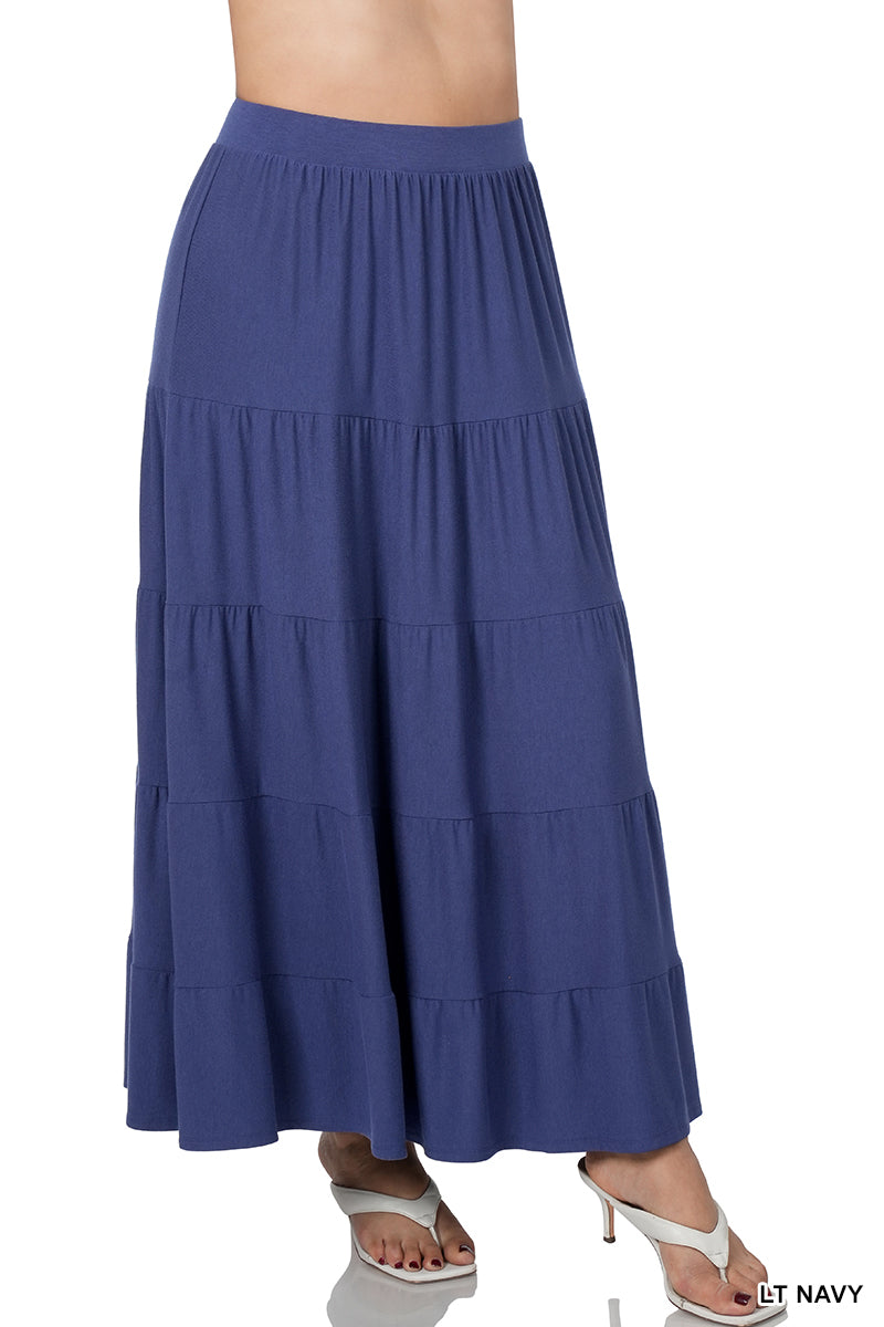 PLUS ELASTIC WAIST TIERED RUFFLE MAXI SKIRT StyleNo: #RS-8214X