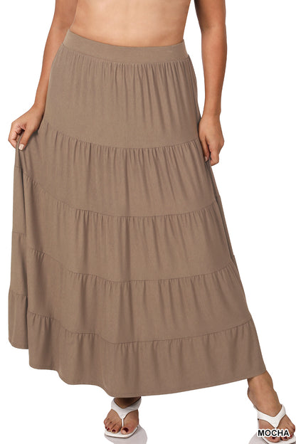 PLUS ELASTIC WAIST TIERED RUFFLE MAXI SKIRT StyleNo: #RS-8214X