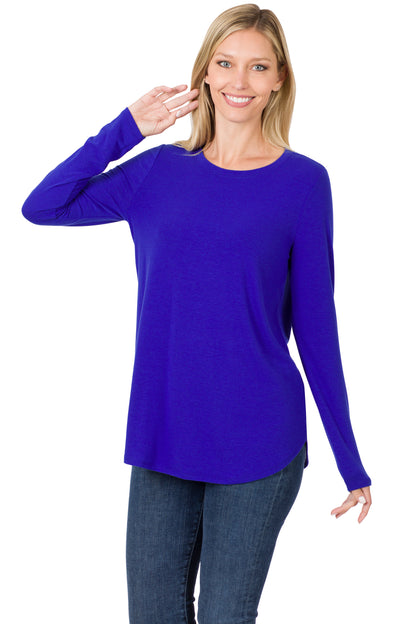 LONG SLEEVE ROUND NECK ROUND HEM TOP 2103 Bright Blue