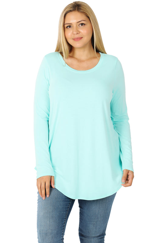 Long Sleeve Round Neck Round Hem Knit Top 2103 Blue Mint