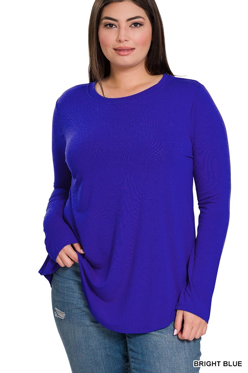 LONG SLEEVE ROUND NECK ROUND HEM TOP 2103 Bright Blue