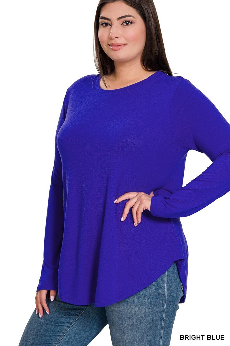 LONG SLEEVE ROUND NECK ROUND HEM TOP 2103 Bright Blue