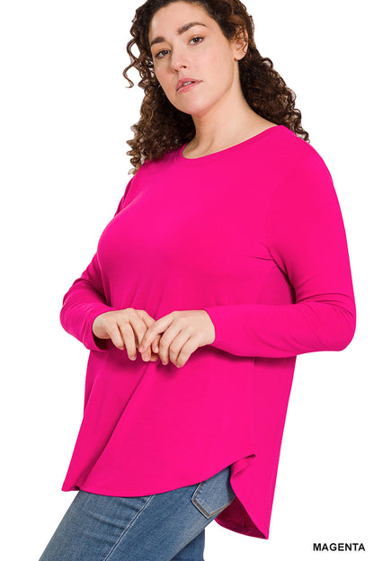 LONG SLEEVE ROUND NECK ROUND HEM TOP 2103 Magenta