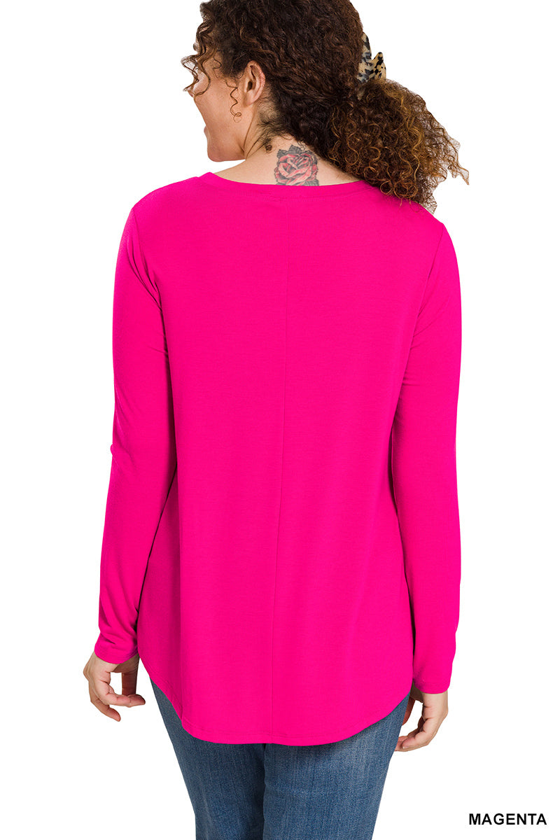 LONG SLEEVE ROUND NECK ROUND HEM TOP 2103 Magenta