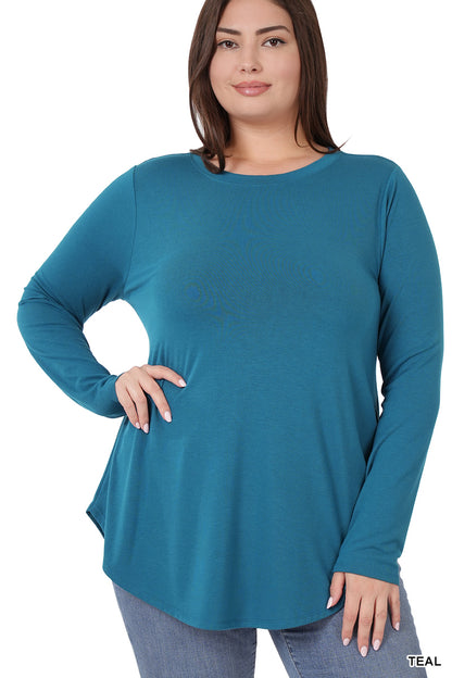 LONG SLEEVE ROUND NECK ROUND HEM TOP 2103 Teal