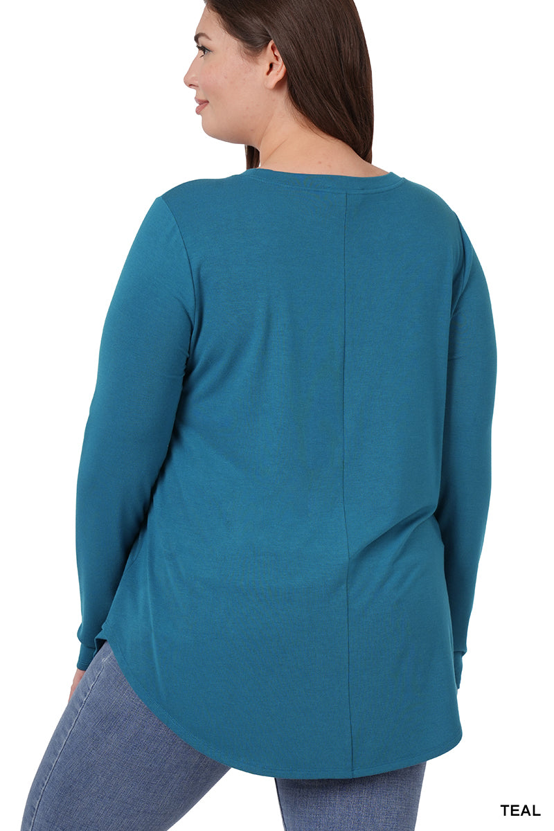 LONG SLEEVE ROUND NECK ROUND HEM TOP 2103 Teal