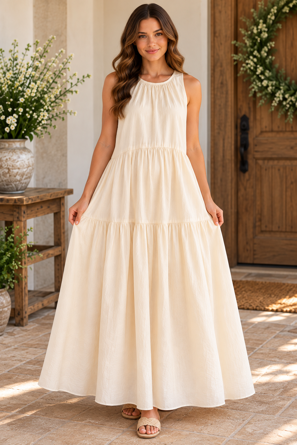 Heyson Ivory Tiered Maxi Dress with Pockets lifestyle view 5