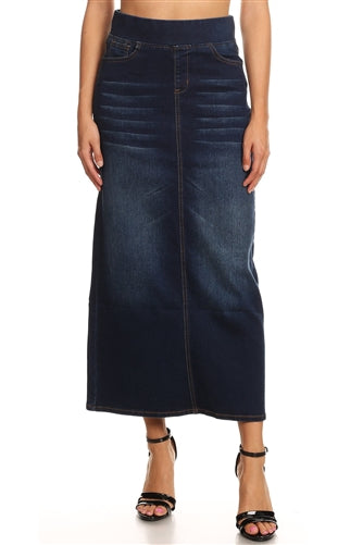 Be-Girl 87241Q Ladies Dark Indigo Wash long Denim Jean skirt