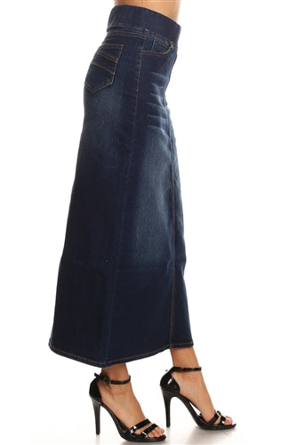 Be-Girl 87241Q Ladies Dark Indigo Wash long Denim Jean skirt