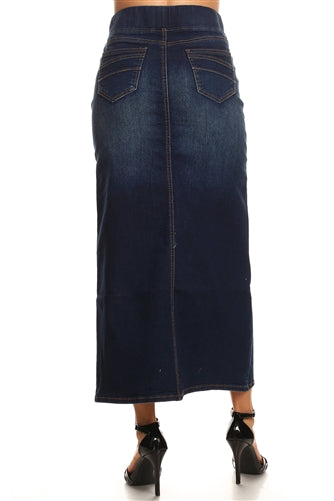 Be-Girl 87241Q Ladies Dark Indigo Wash long Denim Jean skirt