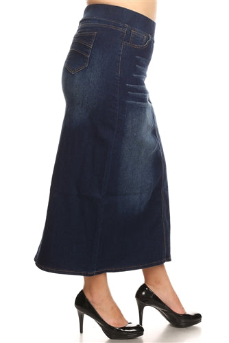 Be-Girl 87241Q Ladies Dark Indigo Wash long Denim Jean skirt