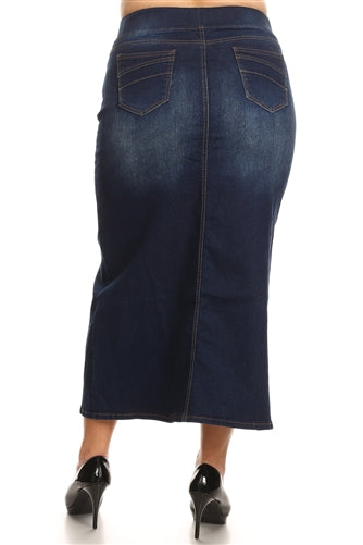 Be-Girl 87241Q Ladies Dark Indigo Wash long Denim Jean skirt