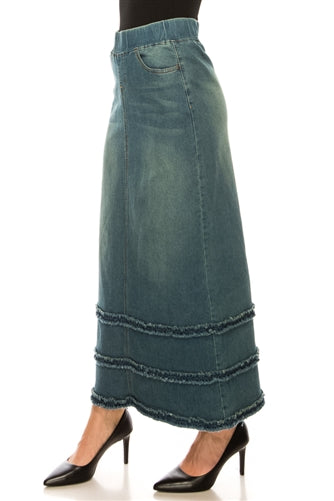 Be-Girl 87804A Ladies Vintage Wash long Denim Jean Maxi skirt